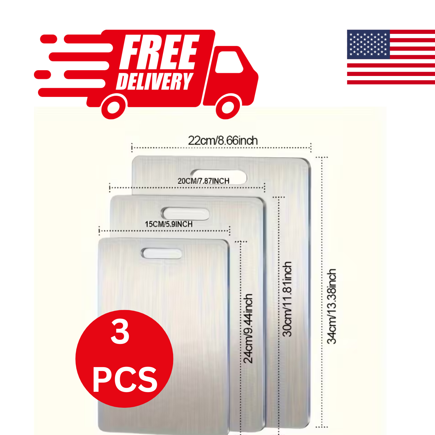 2/3PCS Titanium Coated Stainless Steel Cutting Board – Double-Sided, Anti-Slip