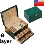 3 Layers Jewelry Box Organizer Large Capacity Ring Earring Necklace Storage Case