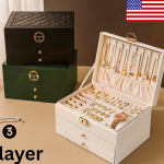 3 Layers Jewelry Box Organizer Large Capacity Ring Earring Necklace Storage Case