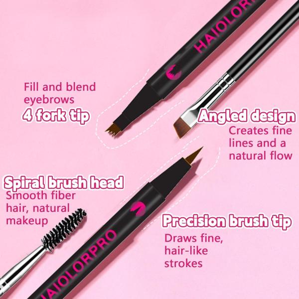 4PCS Microblading Eyebrow Pen Dark Brown Waterproof 2-in-1 Brow Pencil