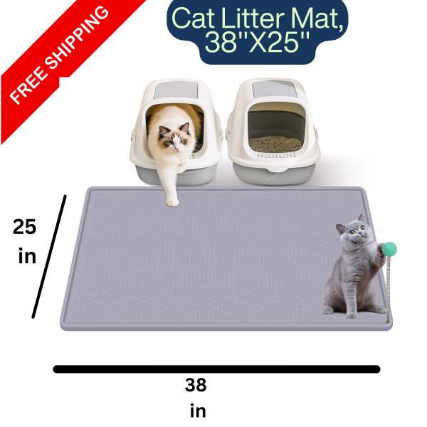 38"x25" Large Cat Litter Mat, Waterproof Non-Slip Silicone Litter Box Mat, Easy