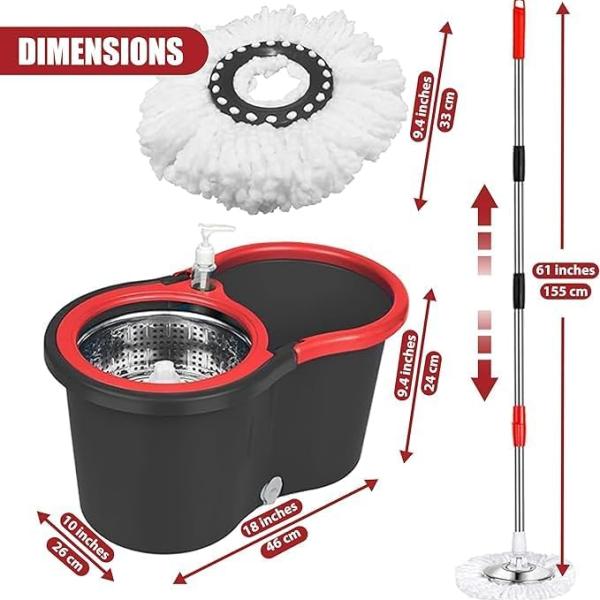 360° Spin Mop and Bucket with Wringer Set Spinning Mop System 4 Mop Refill