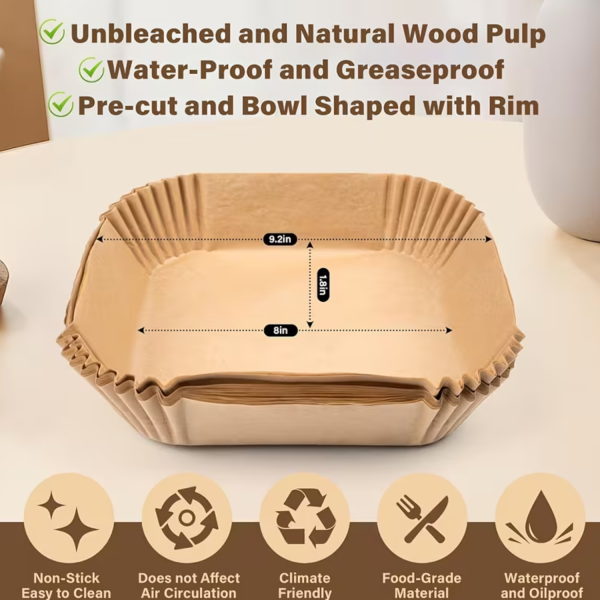 Disposable Air Fryer Paper Liners Non-Stick Oil Proof Square Baking Pads