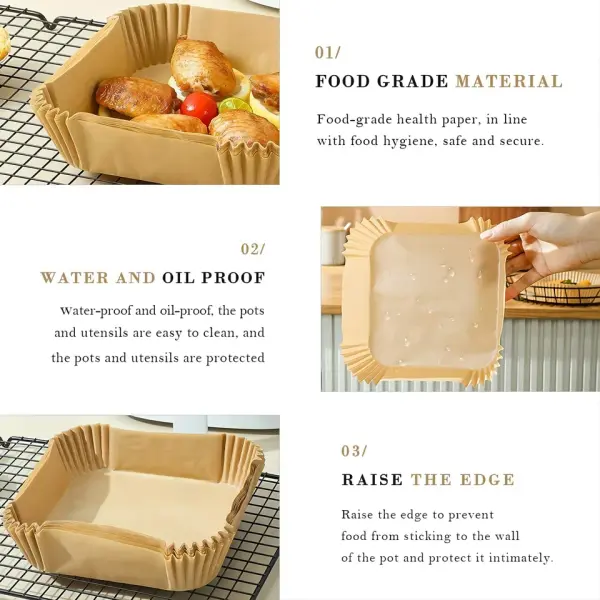 Disposable Air Fryer Paper Liners Non-Stick Oil Proof Square Baking Pads