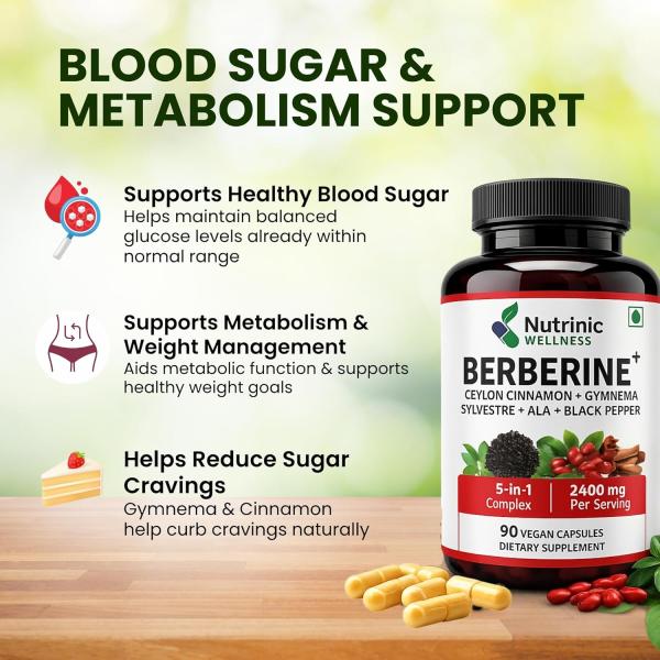 Berberine 1500 mg – with ALA, Ceylon Cinnamon, Gymnema & Black Pepper 900 mg | Blood Sugar & Metabolic Support | 90 Vegan Capsules 30 Day Supply