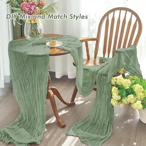 IVAPUPU 2 Pcs Cheesecloth Table Runner - 10ft Sage Green Easter Decor Boho Gauze Cheese Cloth Table Runners for Baby Shower Decorations Wedding Party Spring Garden Farmhouse