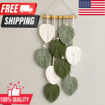 Boho Green Leaf Wall Hanging Tapestry Handwoven Acrylic Wall Art Indoor