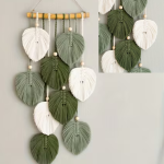 Boho Green Leaf Wall Hanging Tapestry Handwoven Acrylic Wall Art Indoor
