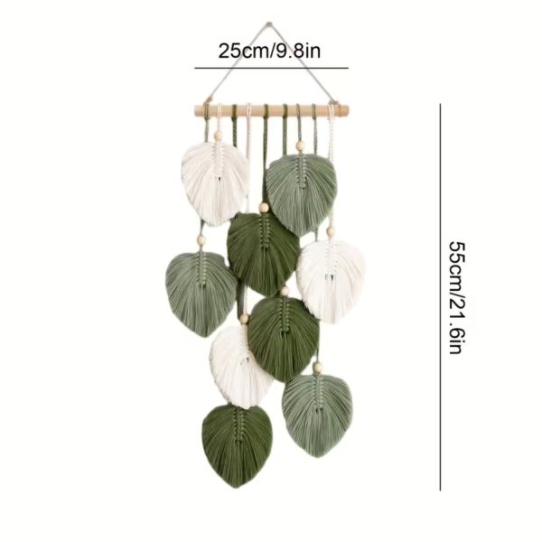 Boho Green Leaf Wall Hanging Tapestry Handwoven Acrylic Wall Art Indoor