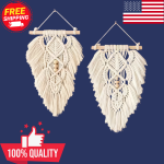 1/2PCS Boho Leaf Wall Hanging Tapestry Handmade Feather Décor Beige Brown