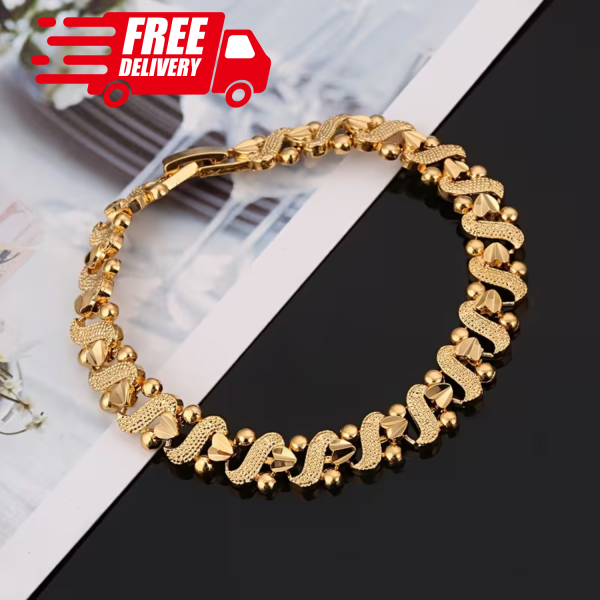 Elegant 24K Gold Plated Heart Charm Bracelet – Boho Alloy Jewelry for Women, Gif